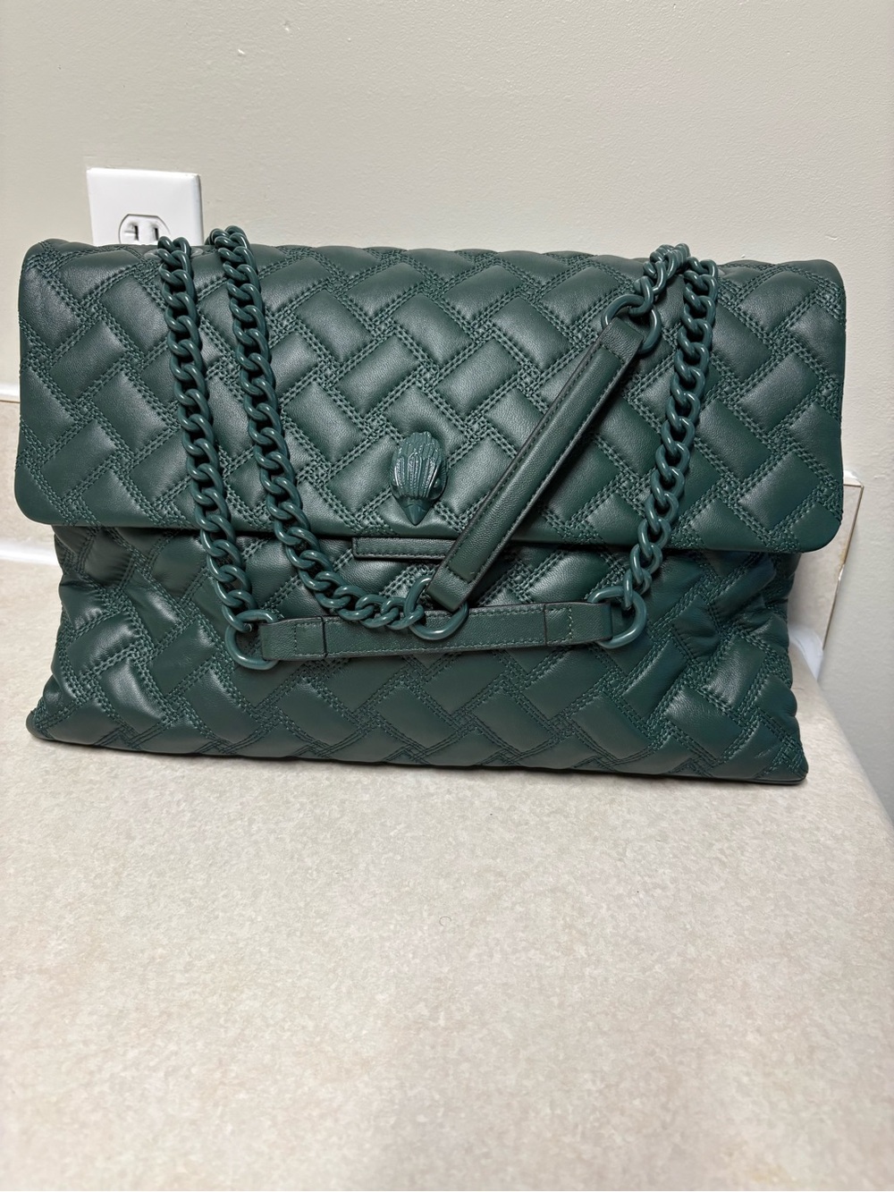 Kurt Geiger Quilted Leather Shoulder Bag - Dark Green - Picture 5 of 7